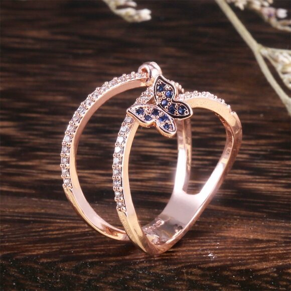 Irregular Thin Lines Twisted Trendy Butterfly Rings for Women, EVGG1411 - Picture 1 of 6
